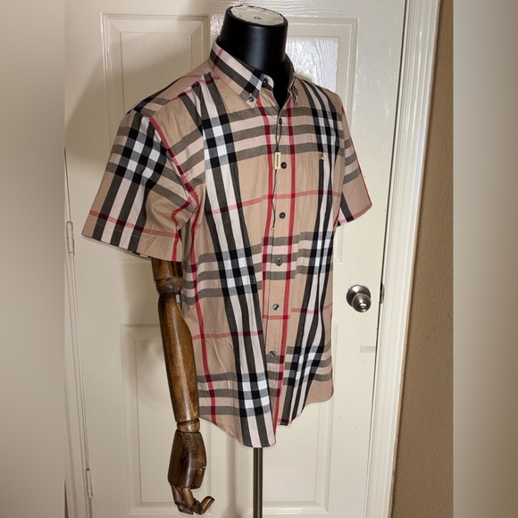 New Burberry Checked Shirt Men Beige XXL - Picture 5 of 12